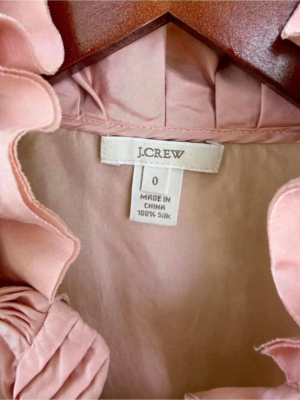 J.Crew 100% Silk Ruffle Blouse Pink Sleeveless Mock Neck Romantic Size 0